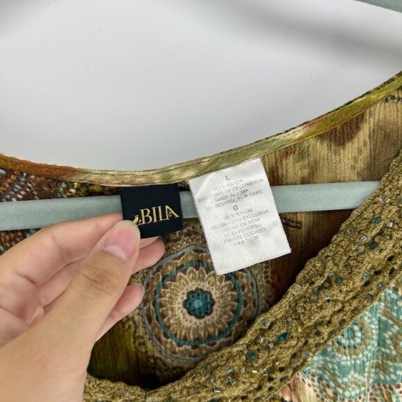 Y2K Bohemian Boho Beaded Mini Dress Women's L Brown Green Sleeveless Lightweight - Picture 4 of 10